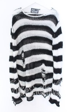 画像1: KILL STAR / Pugsley Knit Sweater XL ブラック×ホワイト O-25-10-29-060-SL-TO-IG-OS
