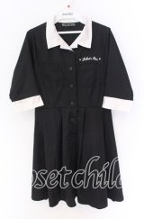 HELL CAT PUNKS / バイカラーシャツワンピース  ブラック×ホワイト O-25-10-29-075-PU-OP-IG-ZT1211F