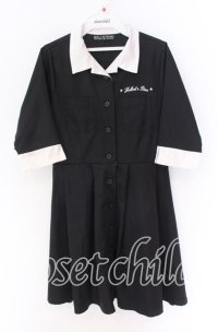 HELL CAT PUNKS / バイカラーシャツワンピース  ブラック×ホワイト O-25-10-29-075-PU-OP-IG-ZT1211F