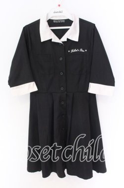 画像1: HELL CAT PUNKS / バイカラーシャツワンピース  ブラック×ホワイト O-25-10-29-075-PU-OP-IG-OS