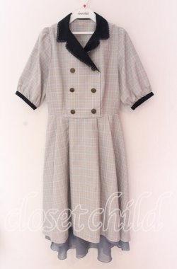 画像1: axes femme POETIQUE / ダブル釦フィッシュテールワンピース  グレー×ネイビー O-25-10-29-092-AX-OP-IG-OS