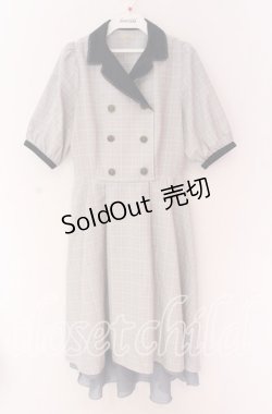 画像1: axes femme POETIQUE / ダブル釦フィッシュテールワンピース  グレー×ネイビー O-25-10-29-092-AX-OP-IG-OS