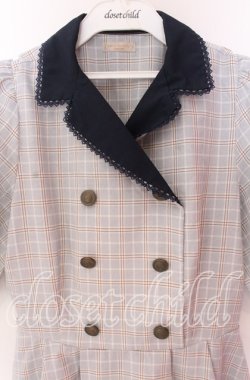 画像2: axes femme POETIQUE / ダブル釦フィッシュテールワンピース  グレー×ネイビー O-25-10-29-092-AX-OP-IG-OS