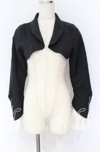 MARBLE / エンブレムチェーン付き姫袖ショートジャケット  ブラック×ホワイト O-25-10-29-023-GO-JA-IG-OS