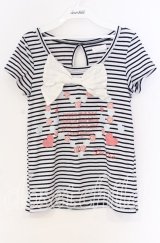 LIZ LISA / ボーダーリボンTシャツ  ネイビー×シロ O-25-10-29-026-LO-TO-IG-ZT326