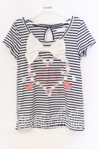 LIZ LISA / ボーダーリボンTシャツ  ネイビー×シロ O-25-10-29-026-LO-TO-IG-ZT326
