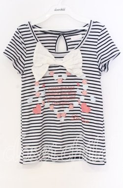 画像1: LIZ LISA / ボーダーリボンTシャツ  ネイビー×シロ O-25-10-29-026-LO-TO-IG-OS