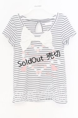 画像1: 【SALE】LIZ LISA / ボーダーリボンTシャツ  ネイビー×シロ O-25-10-29-026-LO-TO-IG-ZT326