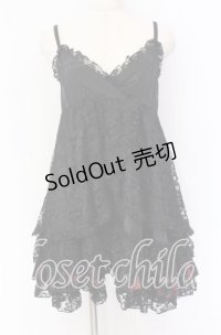 H jelly / プリントフリルレースベビードール  ブラック×レッド O-25-10-29-005-HN-OP-IG-OS