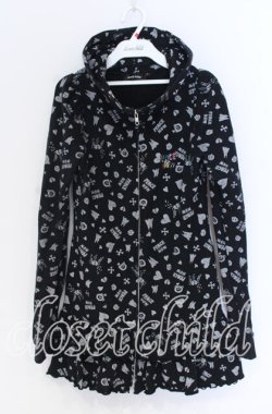 画像1: PEACE NOW / アイコン総柄ジップパーカー M ブラック O-25-10-29-031-PU-TO-IG-OS