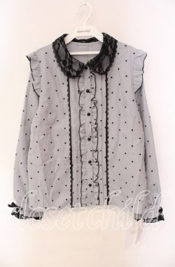 画像1: DearMyLove / レース重ねハートドットフリルブラウス 3L ブルーグレー O-25-10-30-045-EL-BL-OW-OS