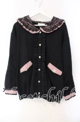 DearMyLove / セーラー襟レースフリル裏毛ジャケット M〜L クロ×ピンク O-25-10-30-050-EL-JA-OW-ZT065