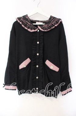 画像1: DearMyLove / セーラー襟レースフリル裏毛ジャケット M〜L クロ×ピンク O-25-10-30-050-EL-JA-OW-OS