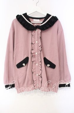 画像1: DearMyLove / セーラー襟レースフリル裏毛ジャケット M〜L ピンク×クロ O-25-10-30-051-EL-JA-OW-OS