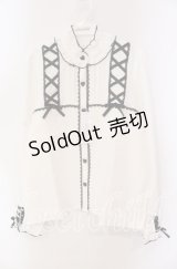 DearMyLove / レースアップフリル襟ブラウス L シロ×クロ O-25-10-30-052-EL-BL-OW-OS