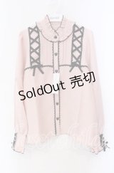 DearMyLove / レースアップフリル襟ブラウス L ピンク×クロ O-25-10-30-053-EL-BL-OW-OS