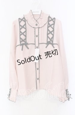 画像1: DearMyLove / レースアップフリル襟ブラウス L ピンク×クロ O-25-10-30-053-EL-BL-OW-OS