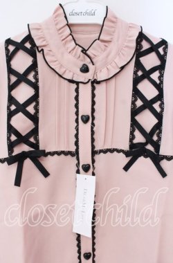 画像2: DearMyLove / レースアップフリル襟ブラウス L ピンク×クロ O-25-10-30-053-EL-BL-OW-OS