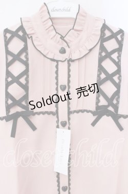 画像2: DearMyLove / レースアップフリル襟ブラウス L ピンク×クロ O-25-10-30-053-EL-BL-OW-OS