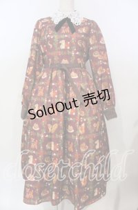 axes femme kawaii / 森のケーキ屋さん柄ワンピース M ワイン O-25-10-30-1001-AX-OP-OW-OS