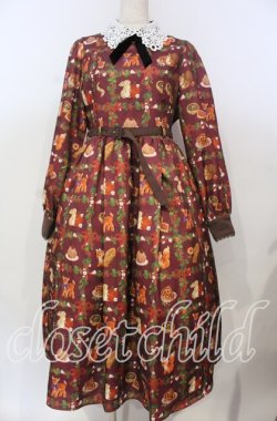 画像1: axes femme kawaii / 森のケーキ屋さん柄ワンピース M ワイン O-25-10-30-1001-AX-OP-OW-OS