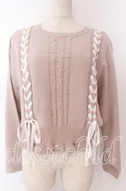 画像1: axes femme / レースアップニットプルオーバー F ピンク O-25-10-30-1041-AX-TO-OW-OS