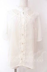 axes femme / シアーレースヨークブラウス L シロ O-25-10-30-1046-AX-BL-OW-ZT054