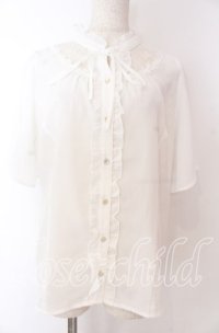 axes femme / シアーレースヨークブラウス L シロ O-25-10-30-1046-AX-BL-OW-ZT054