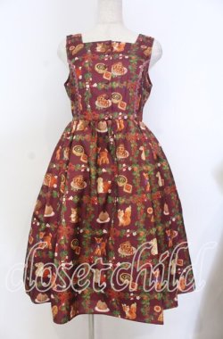 画像1: axes femme kawaii / 森のケーキ屋さん柄ジャンスカ M ワイン O-25-10-30-1006-AX-OP-OW-OS