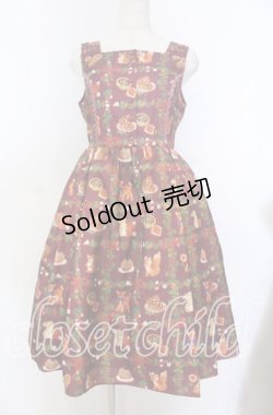 画像1: axes femme Kawaii / 森のケーキ屋さん柄ジャンスカ M ワイン O-25-10-30-1006-AX-OP-OW-OS