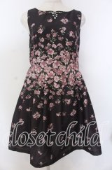 axes femme / 花柄グログランワンピース M クロ O-25-10-30-1063-AX-OP-IG-ZT051