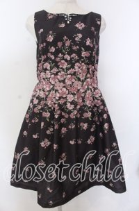 axes femme / 花柄グログランワンピース M クロ O-25-10-30-1063-AX-OP-IG-ZT051