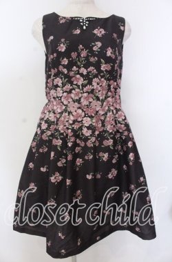 画像1: axes femme / 花柄グログランワンピース M クロ O-25-10-30-1063-AX-OP-IG-OS