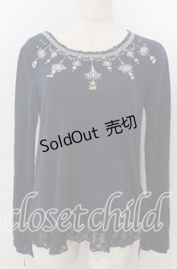 画像1: axes femme / シャンデリア刺繍カットソー M ネイビー O-25-10-30-1085-AX-TO-IG-OS