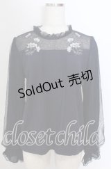 axes femme / 襟チュールフラワー刺繍トップス M ネイビー O-25-10-30-1087-AX-TO-IG-OS