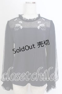 axes femme / 襟チュールフラワー刺繍トップス M ネイビー O-25-10-30-1087-AX-TO-IG-OS
