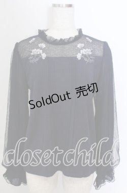 画像1: axes femme / 襟チュールフラワー刺繍トップス M ネイビー O-25-10-30-1087-AX-TO-IG-OS