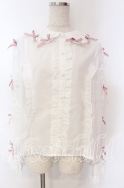 画像1: Chalmiere / フリルブラウス M シロ×ピンク O-25-10-30-1022-LO-BL-OW-OS