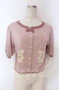 axes femme kawaii / クマ柄半袖ニットカーディガン M ピンク O-25-10-30-1027-AX-TO-OW-OS