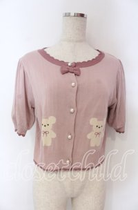 axes femme kawaii / クマ柄半袖ニットカーディガン M ピンク O-25-10-30-1027-AX-TO-OW-OS