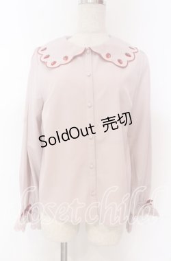 画像1: axes femme kawaii / スカラップ苺刺繍ブラウス M ピンク O-25-10-30-1029-AX-BL-OW-OS