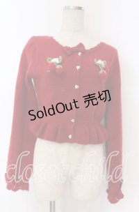 axes femme kawaii / 苺の編みぐるみニットカーデ M アカ O-25-10-30-1035-AX-TO-OW-OS