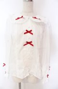 axes femme kawaii / トーションレース丸襟ブラウス M シロ×アカ O-25-10-30-1036-AX-BL-OW-OS