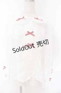 axes femme kawaii / トーションレース丸襟ブラウス M シロ×アカ O-25-10-30-1036-AX-BL-OW-OS
