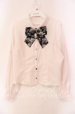 画像1: axes femme / ジャカードリボン付ブラウス  オフ×クロ O-25-10-30-058-AX-BL-IG-OS