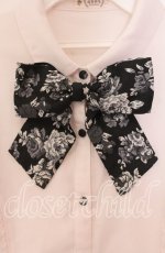 画像2: 【SALE】axes femme / ジャカードリボン付ブラウス  オフ×クロ O-25-10-30-058-AX-BL-IG-ZT054 (2)