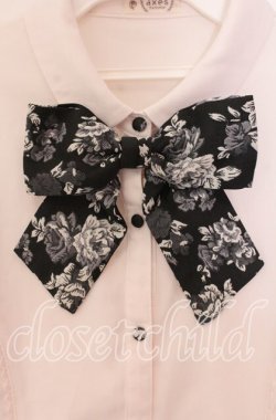 画像2: axes femme / ジャカードリボン付ブラウス  オフ×クロ O-25-10-30-058-AX-BL-IG-OS