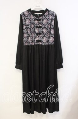 画像1: axes femme / チャイナ釦薔薇柄切替ワンピース  クロ O-25-10-30-061-AX-OP-IG-OS