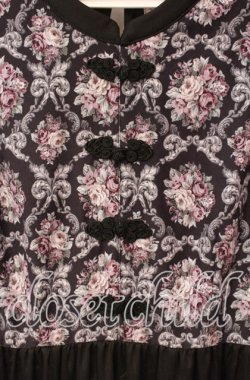 画像2: axes femme / チャイナ釦薔薇柄切替ワンピース  クロ O-25-10-30-061-AX-OP-IG-OS