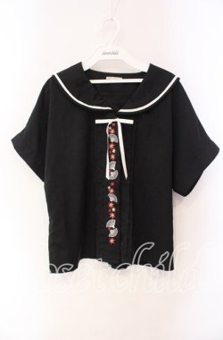 画像1: axes femme / 扇子×紅葉刺繍セーラーブラウス F クロ O-25-10-30-065-AX-BL-IG-OS